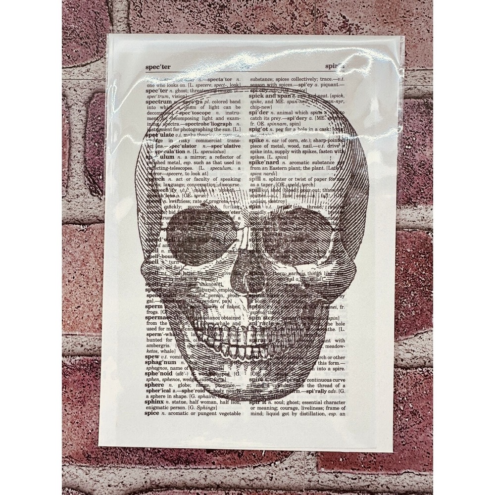Skeleton Skull Spooky Upcycled Dictionary Art Prints Lot 4 Mini Poster Set‎ OOAK - Picture 14 of 14